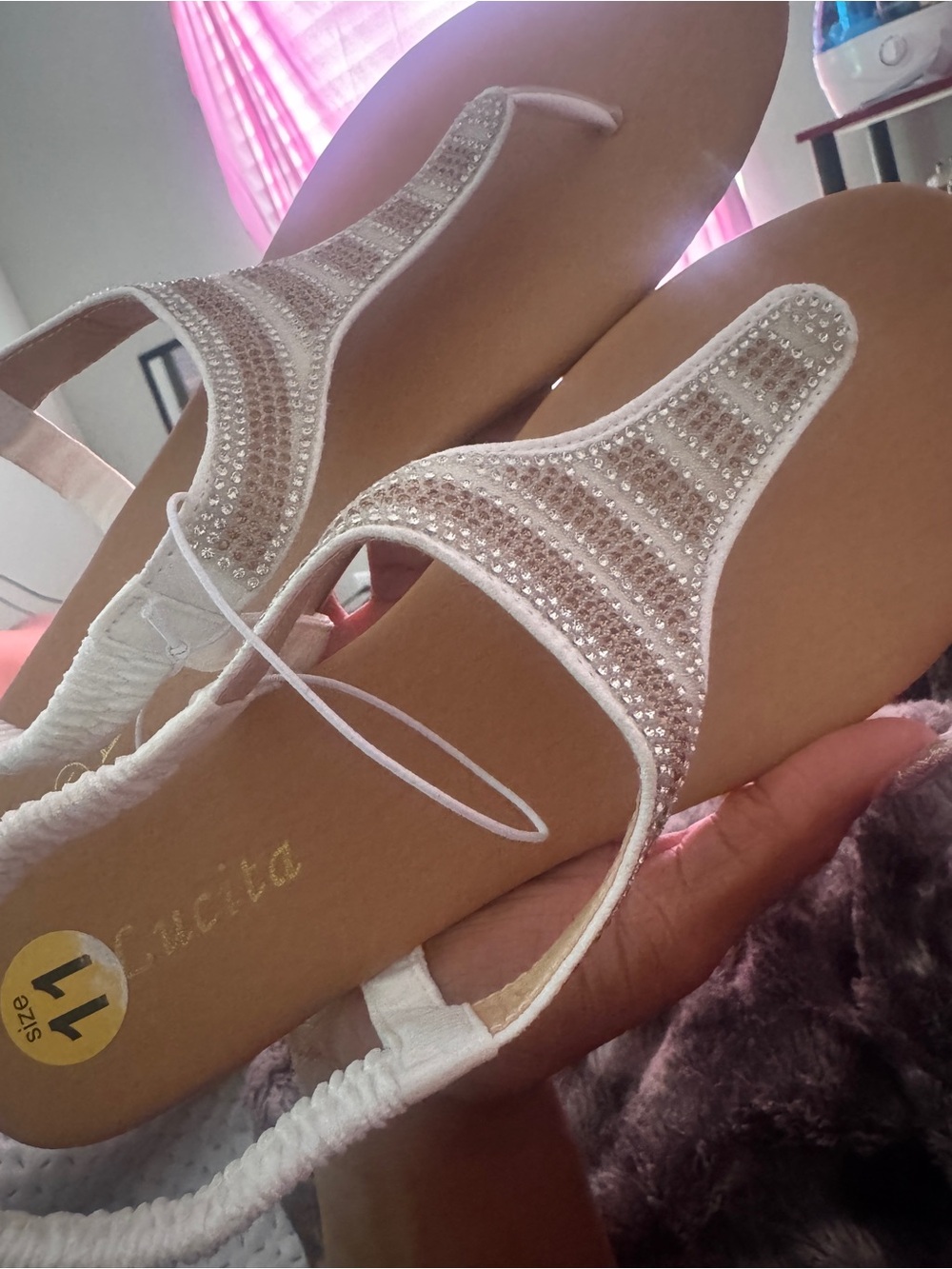 White Embellished T-Strap Women's Sandals